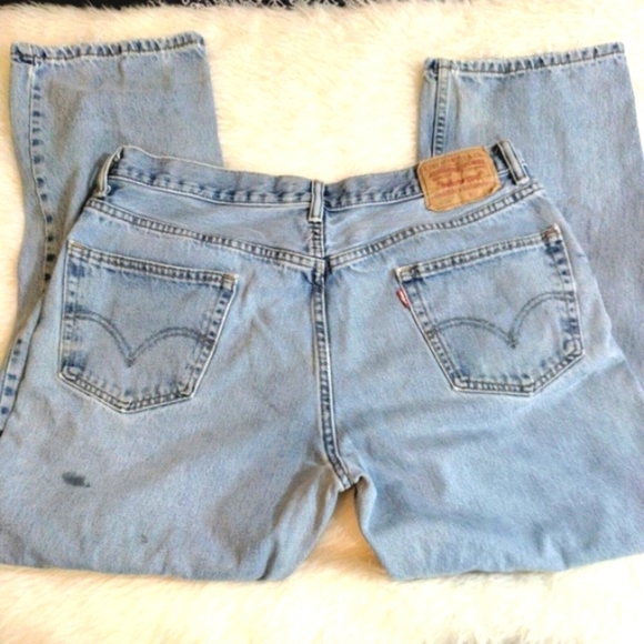 Levis 550 Mens 36 X 30 Relaxed Fit Denim Blue Jeans Stained Work Pants Distress - Picture 2 of 7